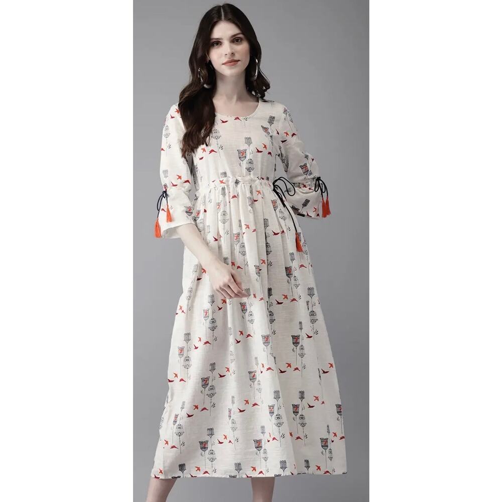 Anouk from Myntra Women's Cotton A-Line Quirky Printed Kurta Dress. Size M